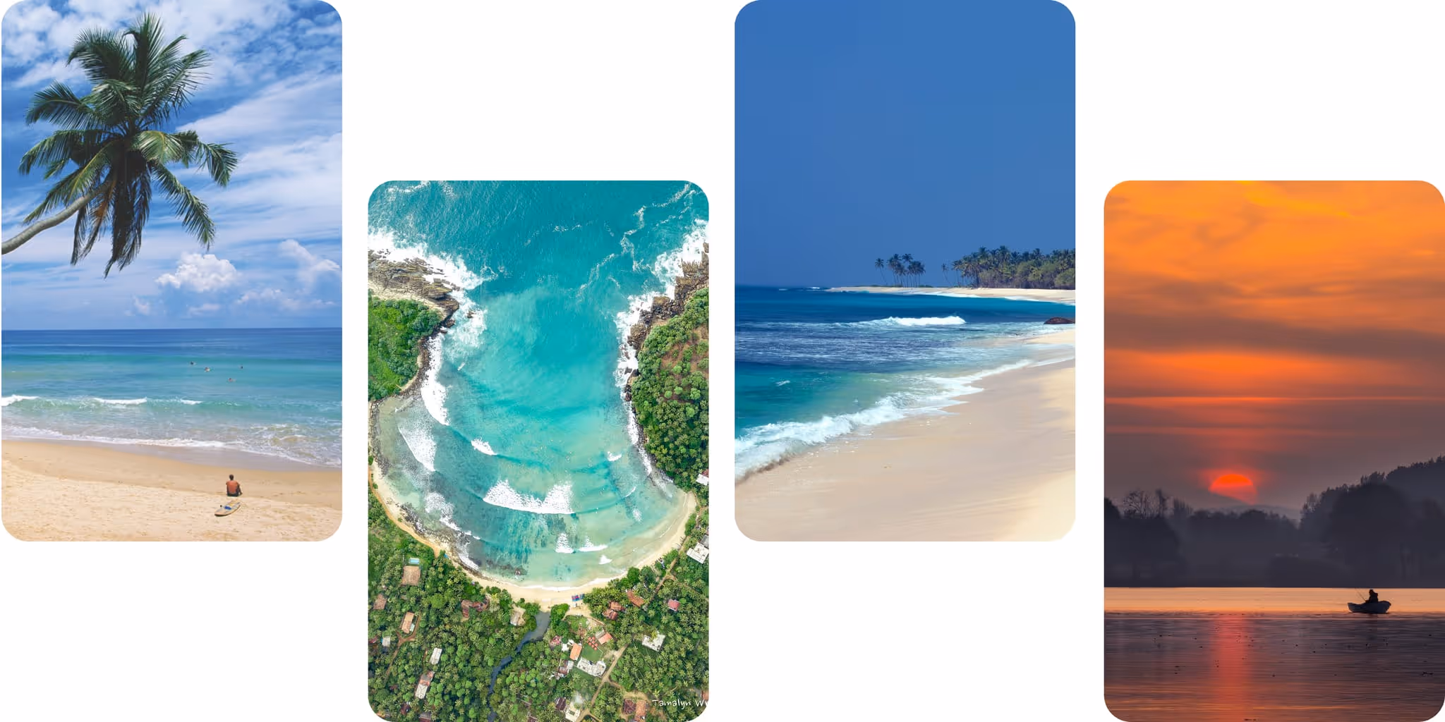 Collection of Sri Lanka's tropical beaches with turquoise waters, golden sands, and coastal sunsets.