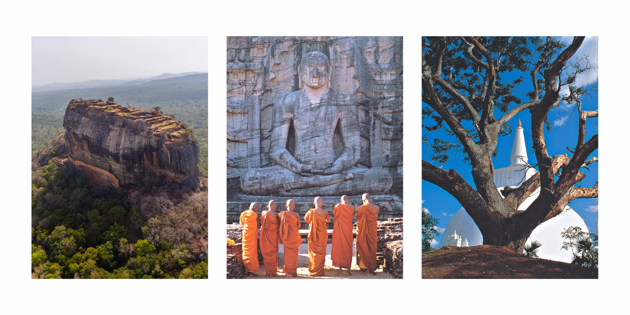Illustration of Sri Lanka's Cultural Triangle featuring Sigiriya Rock Fortress, Pidurangala Rock, Dambulla, Polonnaruwa, Anuradhapura, and Habarana.