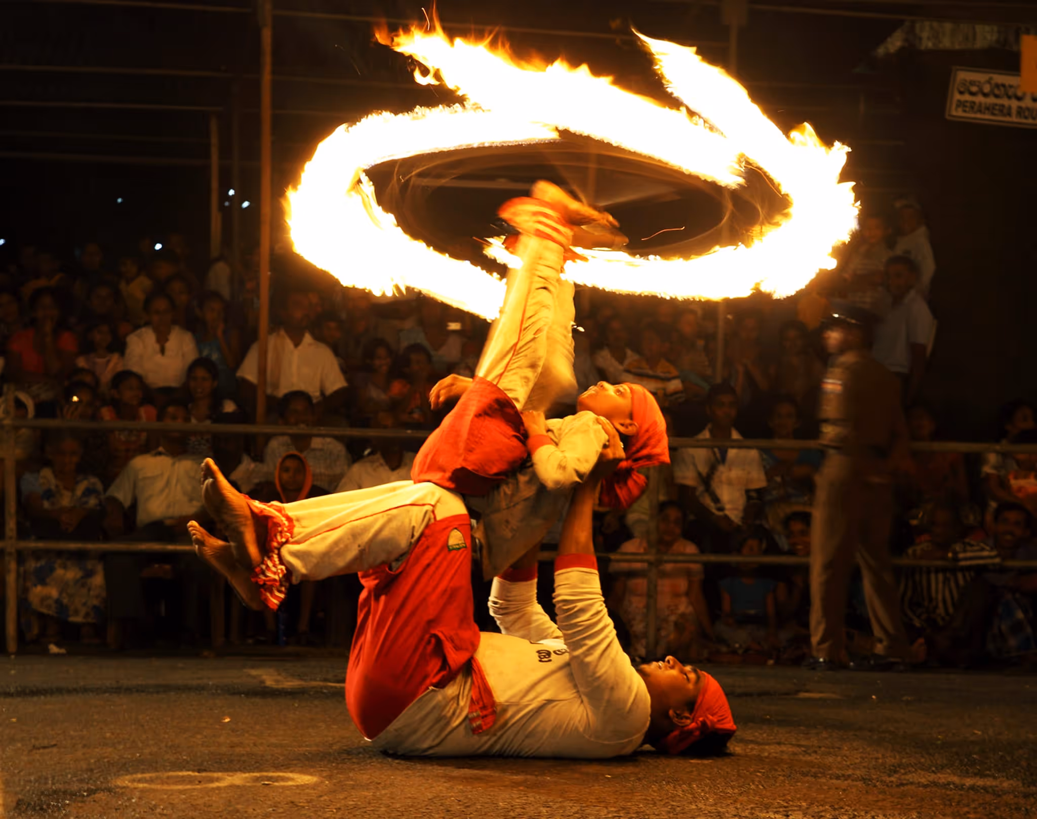 Decorated elephants and traditional performers during the Kandy Esala Perahera festival